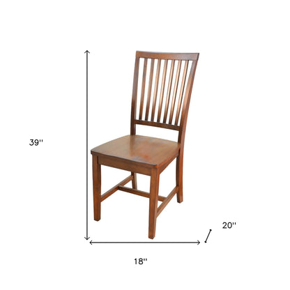 Chestnut Wood Slat Back Dining Side Chair