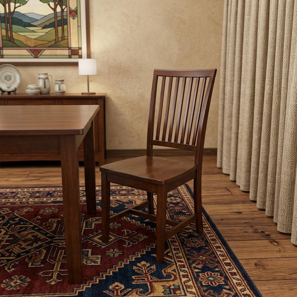 Chestnut Solid Wood Slat Back Dining Side Chair HomeRoots