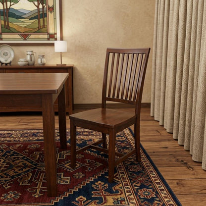Chestnut Solid Wood Slat Back Dining Side Chair HomeRoots
