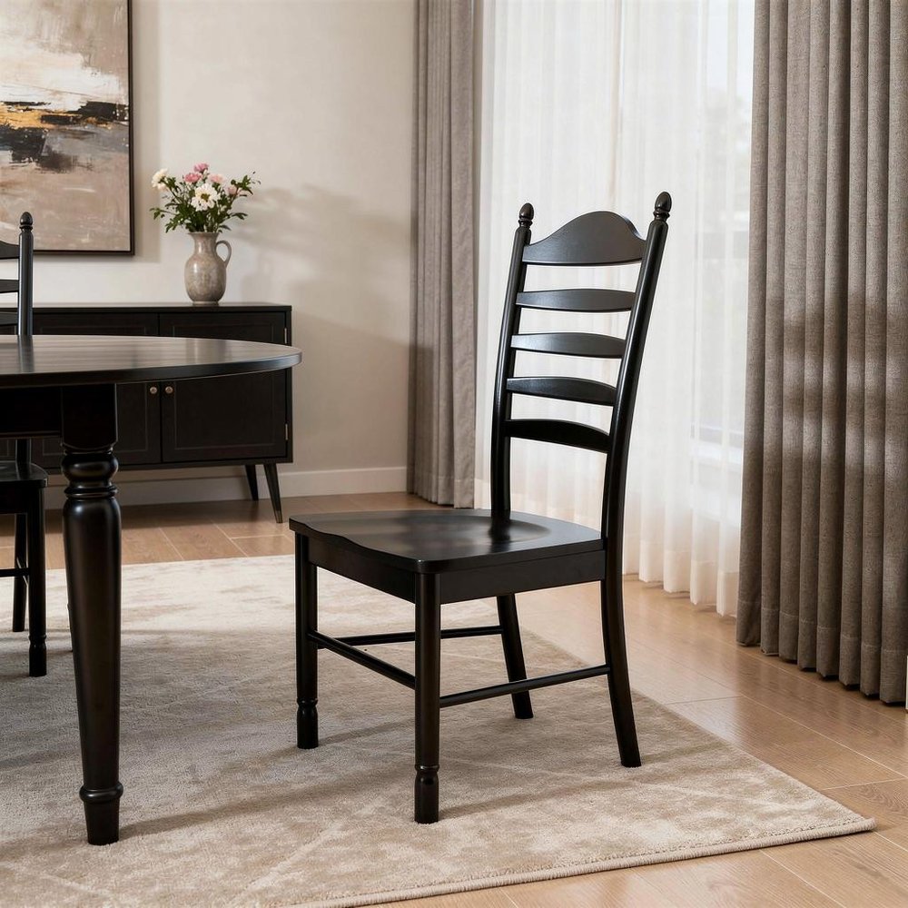 Black Solid Wood Ladder Back Dining Side Chair HomeRoots