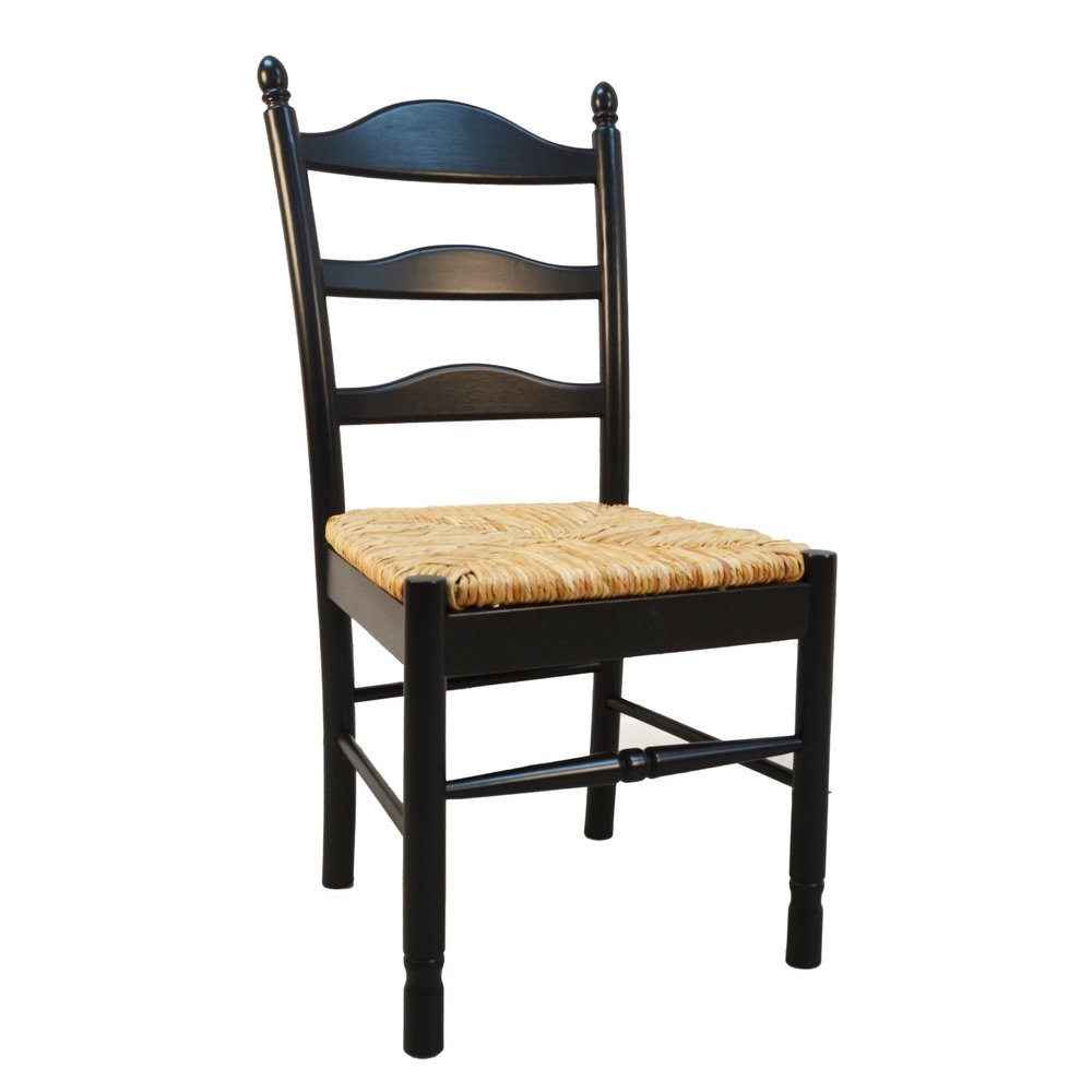 Straw and Black Solid Wood and Rush Ladder Back Dining Side Chair HomeRoots