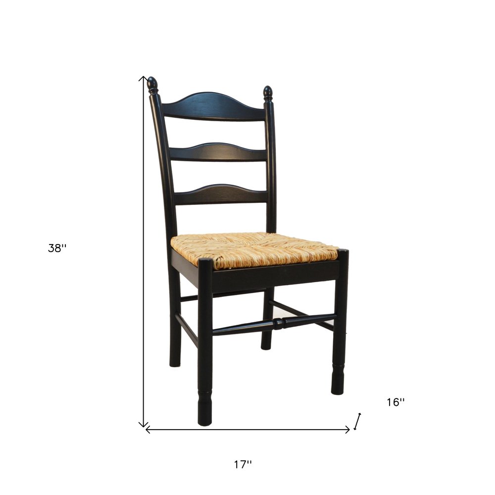 Straw and Black Solid Wood and Rush Ladder Back Dining Side Chair HomeRoots