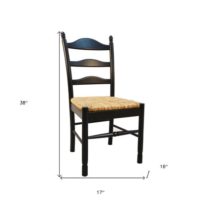Straw and Black Solid Wood and Rush Ladder Back Dining Side Chair HomeRoots