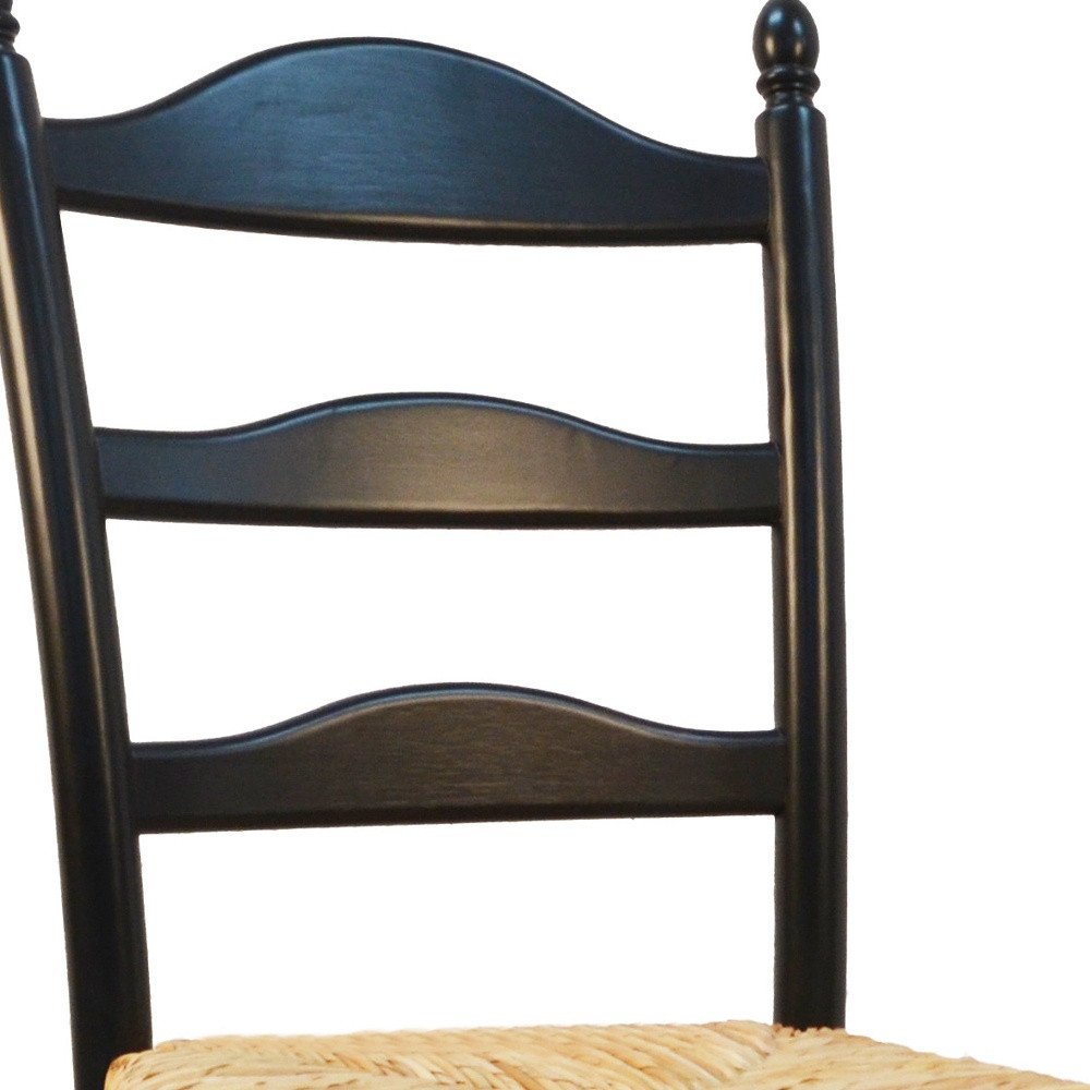Straw and Black Solid Wood and Rush Ladder Back Dining Side Chair HomeRoots