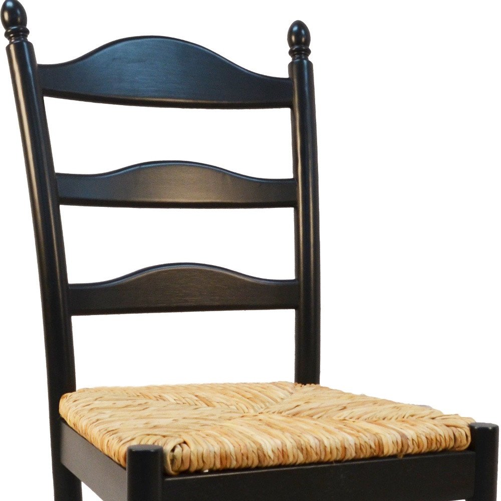 Straw and Black Solid Wood and Rush Ladder Back Dining Side Chair HomeRoots