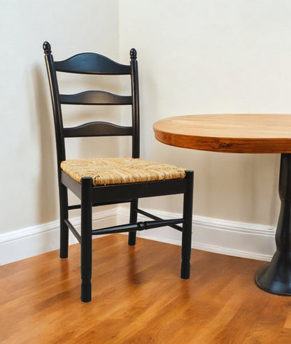 Straw And Black Wood Ladder Back Dining Side Chair