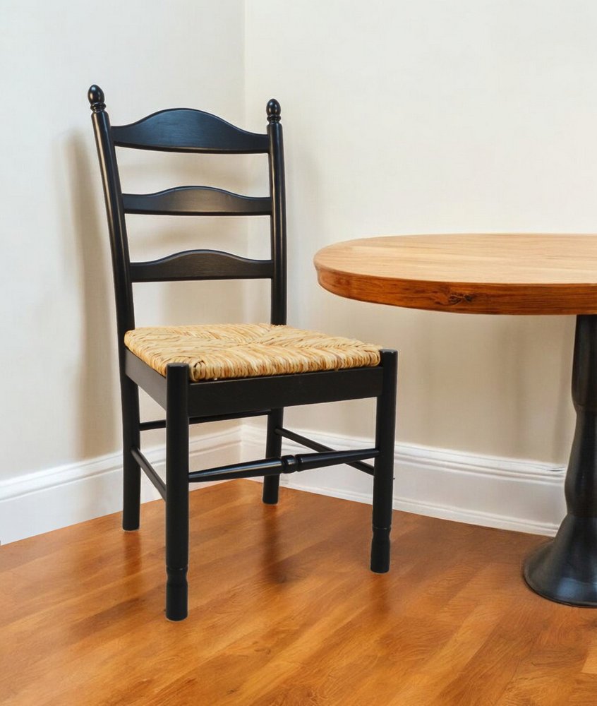 Straw And Black Wood Ladder Back Dining Side Chair HomeRoots