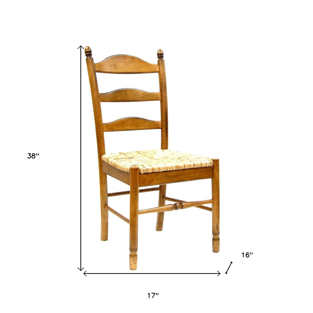 Straw And Brown Wood Ladder Back Dining Side Chair — view 2