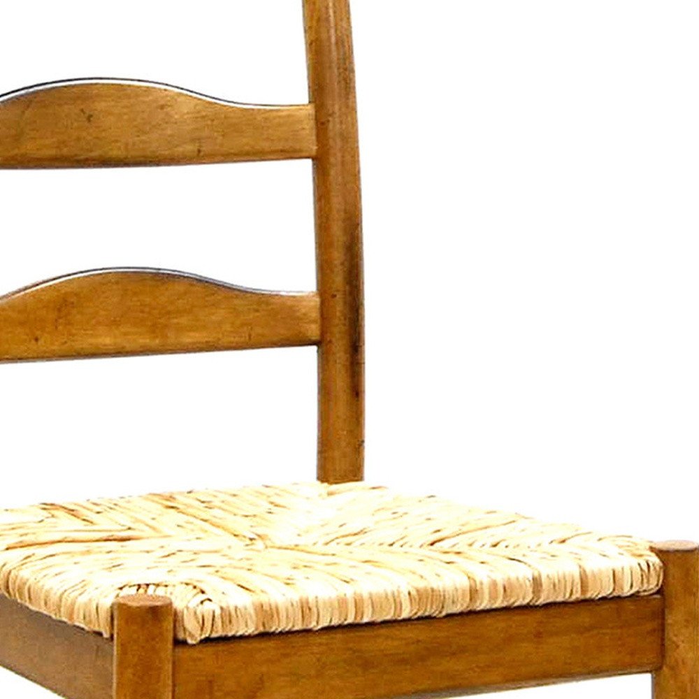 Straw And Brown Wood Ladder Back Dining Side Chair — view 3