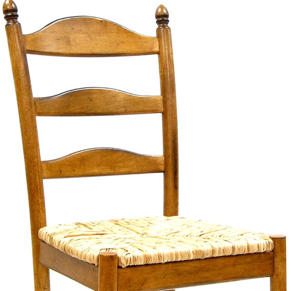 Straw And Brown Wood Ladder Back Dining Side Chair — view 4