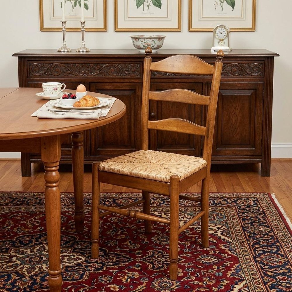 Straw And Brown Wood Ladder Back Dining Side Chair — view 5