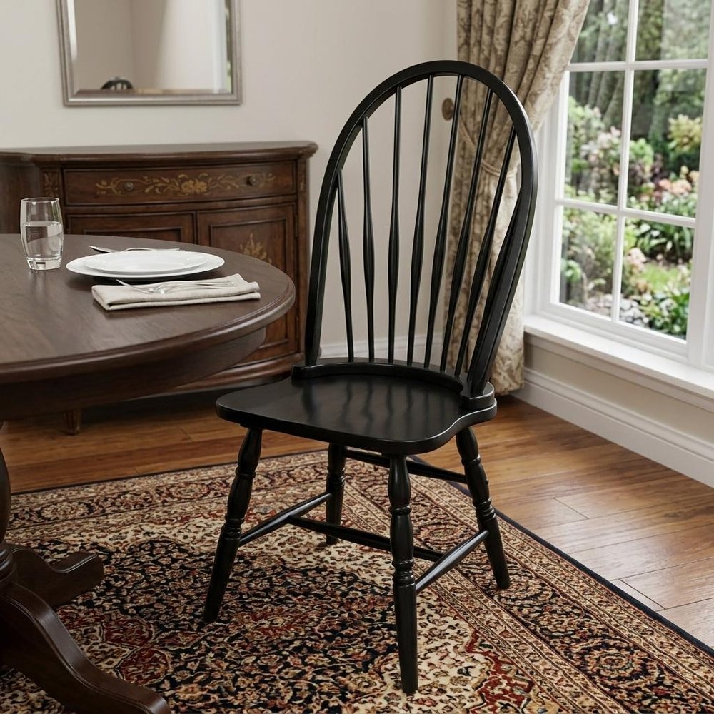 Black Wood Windsor Back Dining Side Chair HomeRoots