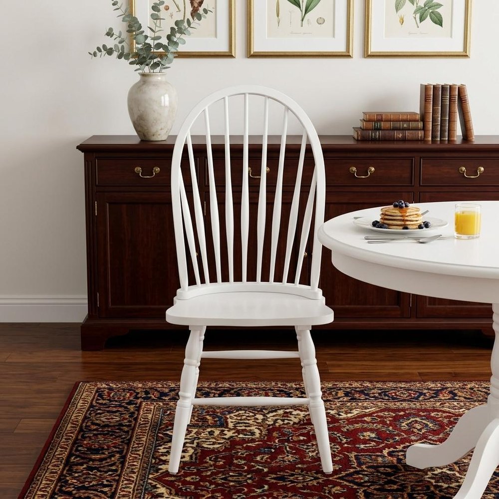 White Wood Windsor Back Dining Side Chair HomeRoots