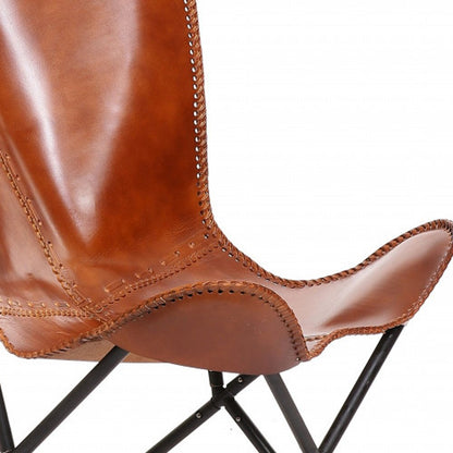 32" Brown and Black Genuine Leather Butterfly Chair HomeRoots
