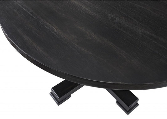47" Black Rounded Solid Wood Pedestal Base Dining Table HomeRoots