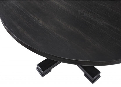 47" Black Rounded Solid Wood Pedestal Base Dining Table HomeRoots