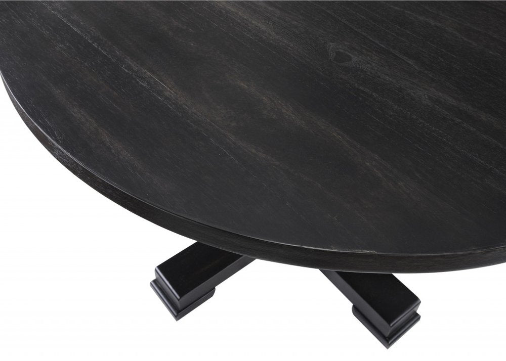 47" Black Rounded Solid Wood Pedestal Base Dining Table HomeRoots