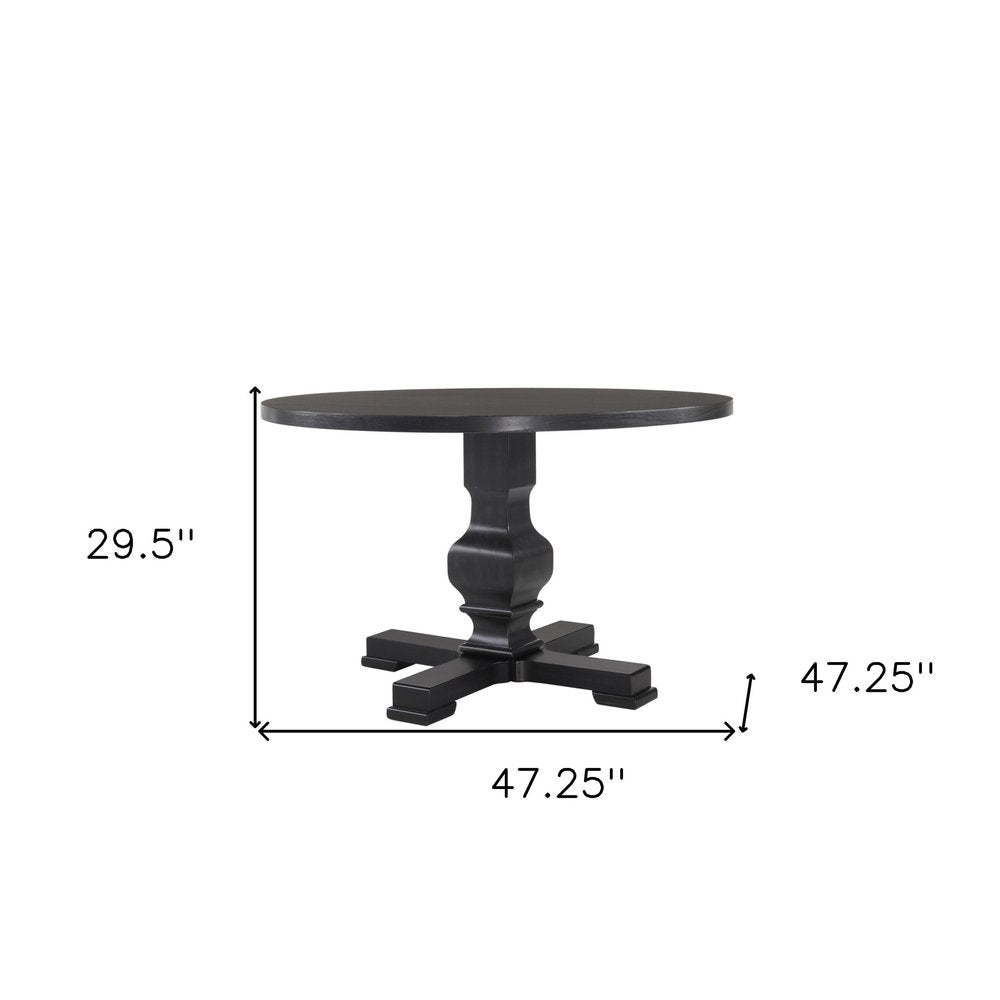47" Black Rounded Solid Wood Pedestal Base Dining Table HomeRoots