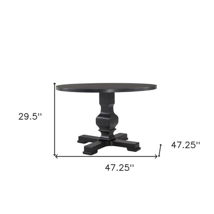 47" Black Rounded Solid Wood Pedestal Base Dining Table HomeRoots