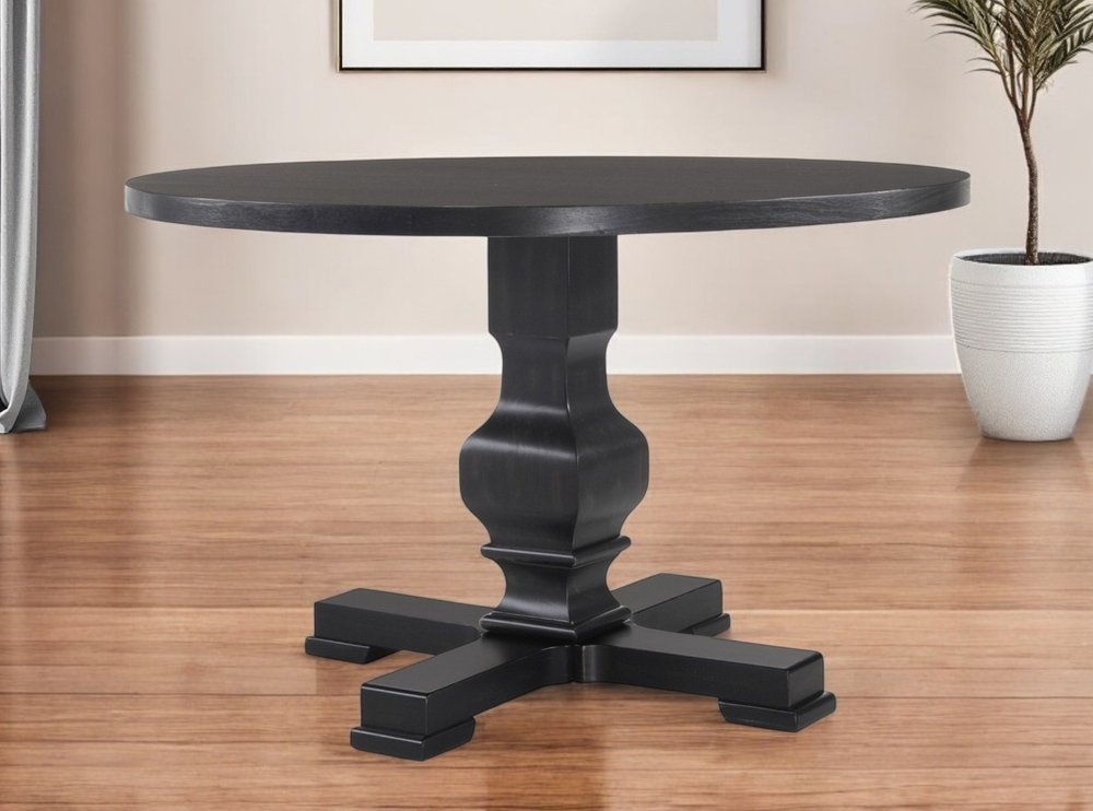 47" Black Rounded Solid Wood Pedestal Base Dining Table HomeRoots