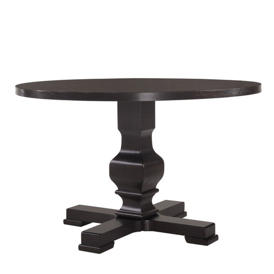 47" Black Rounded Solid Wood Pedestal Base Dining Table HomeRoots