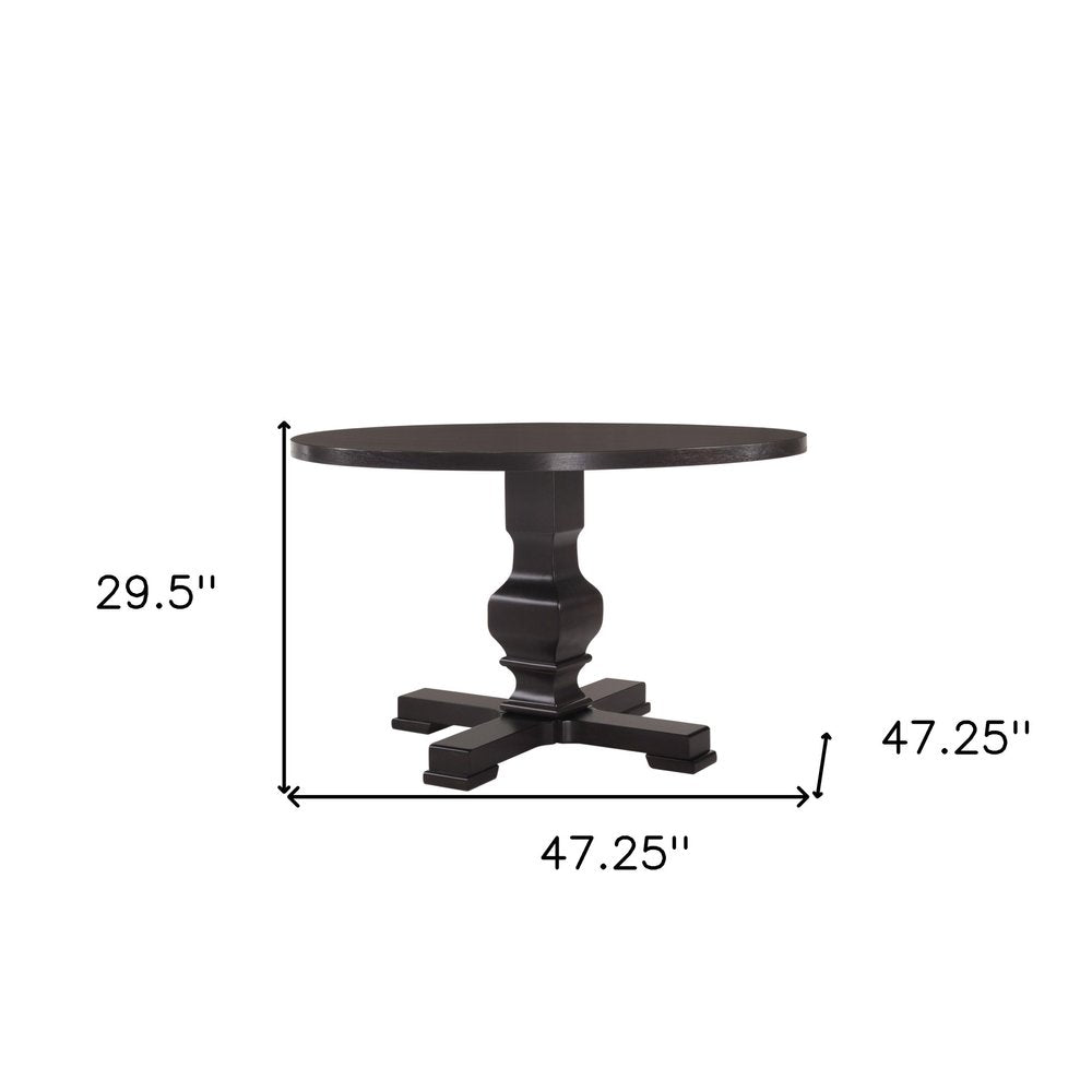 47" Black Rounded Solid Wood Pedestal Base Dining Table HomeRoots