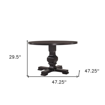 47" Black Rounded Solid Wood Pedestal Base Dining Table HomeRoots