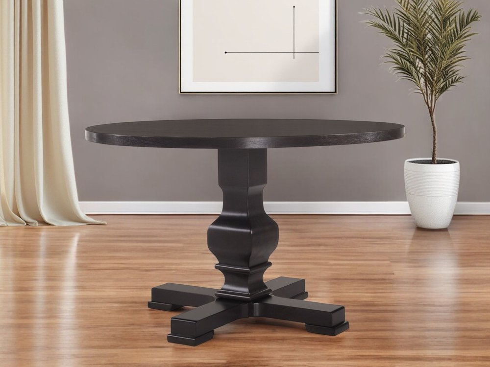 47" Black Rounded Solid Wood Pedestal Base Dining Table HomeRoots