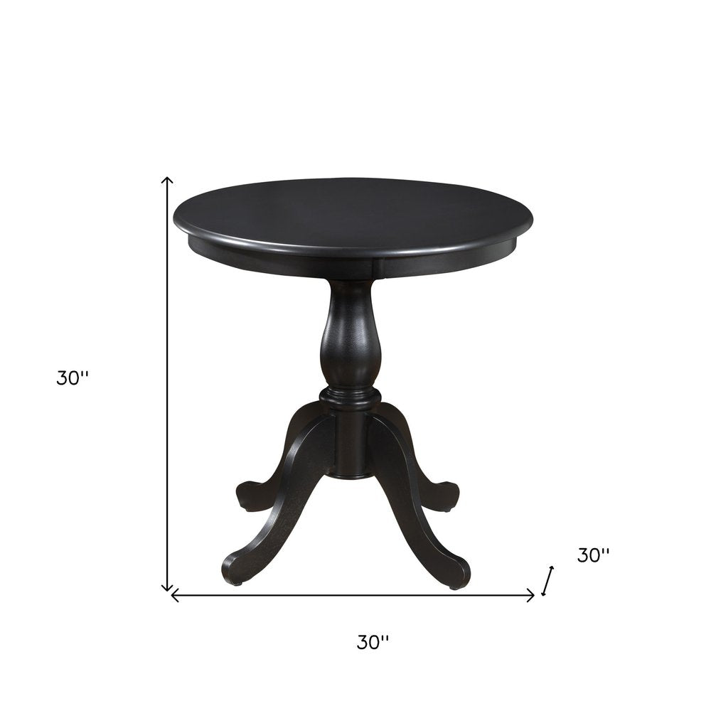 30" Black Rounded Solid Manufactured Wood And Solid Wood Pedestal Base Dining Table HomeRoots