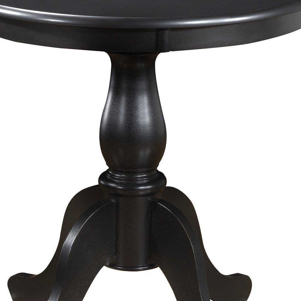 30" Black Rounded Solid Manufactured Wood And Solid Wood Pedestal Base Dining Table HomeRoots