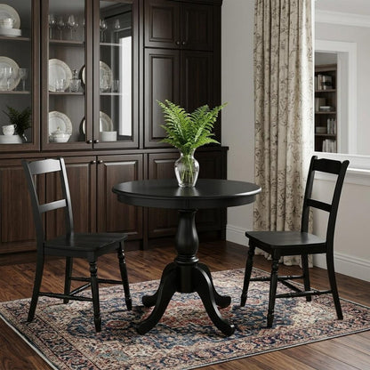 30" Black Rounded Solid Manufactured Wood And Solid Wood Pedestal Base Dining Table HomeRoots