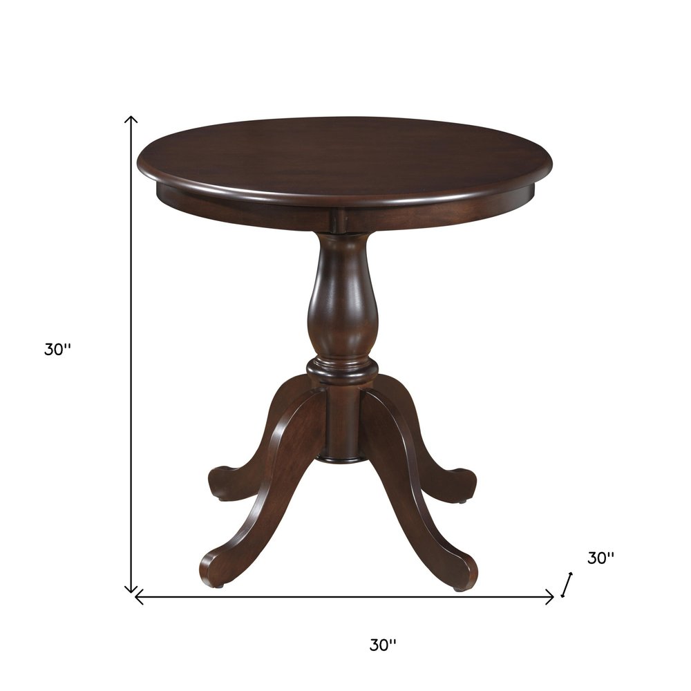 30" Espresso Rounded Solid Manufactured Wood And Solid Wood Pedestal Base Dining Table HomeRoots