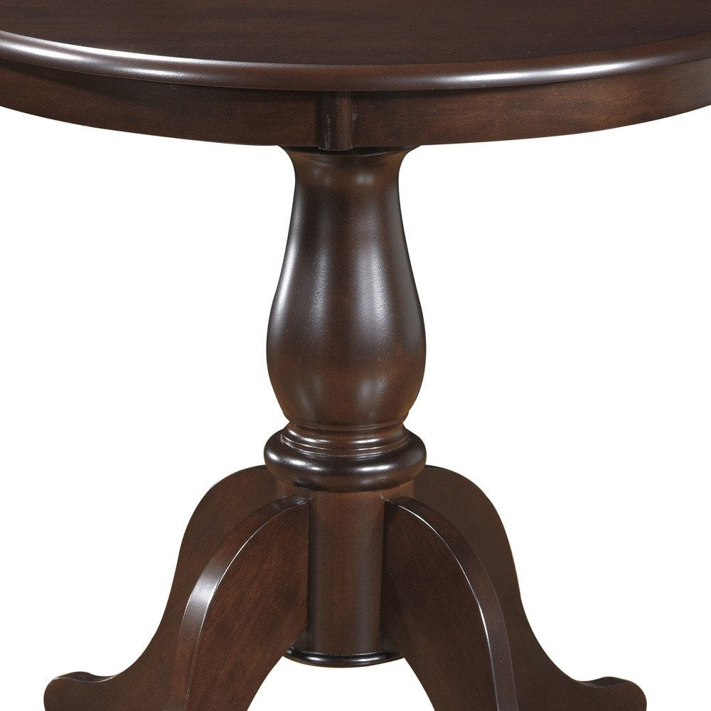30" Espresso Rounded Solid Manufactured Wood And Solid Wood Pedestal Base Dining Table HomeRoots