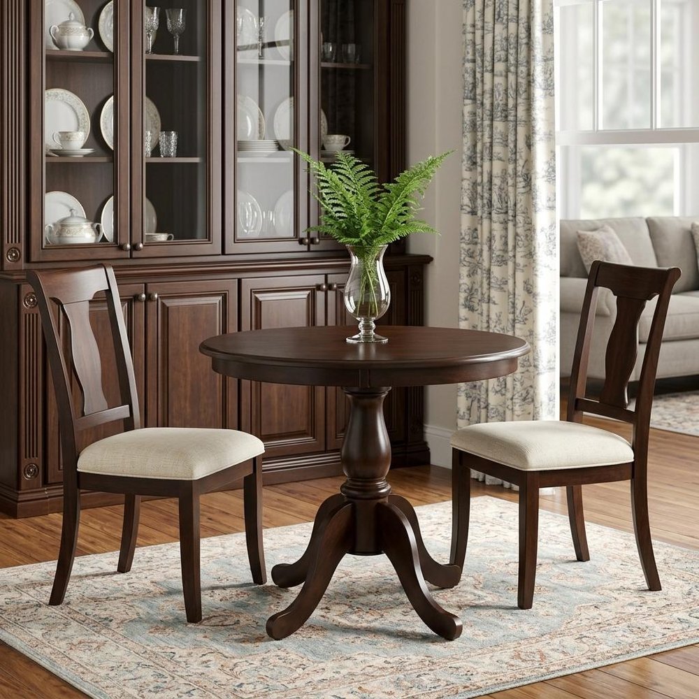 30" Espresso Rounded Solid Manufactured Wood And Solid Wood Pedestal Base Dining Table HomeRoots
