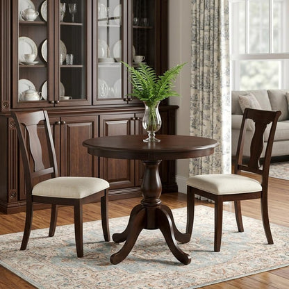 30" Espresso Rounded Solid Manufactured Wood And Solid Wood Pedestal Base Dining Table HomeRoots
