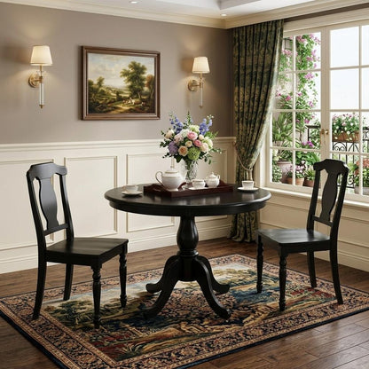36" Black Rounded Solid Manufactured Wood And Solid Wood Pedestal Base Dining Table HomeRoots