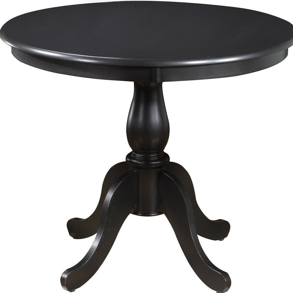 36" Black Rounded Solid Manufactured Wood And Solid Wood Pedestal Base Dining Table HomeRoots