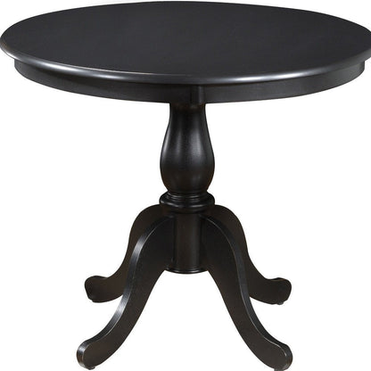 36" Black Rounded Solid Manufactured Wood And Solid Wood Pedestal Base Dining Table HomeRoots