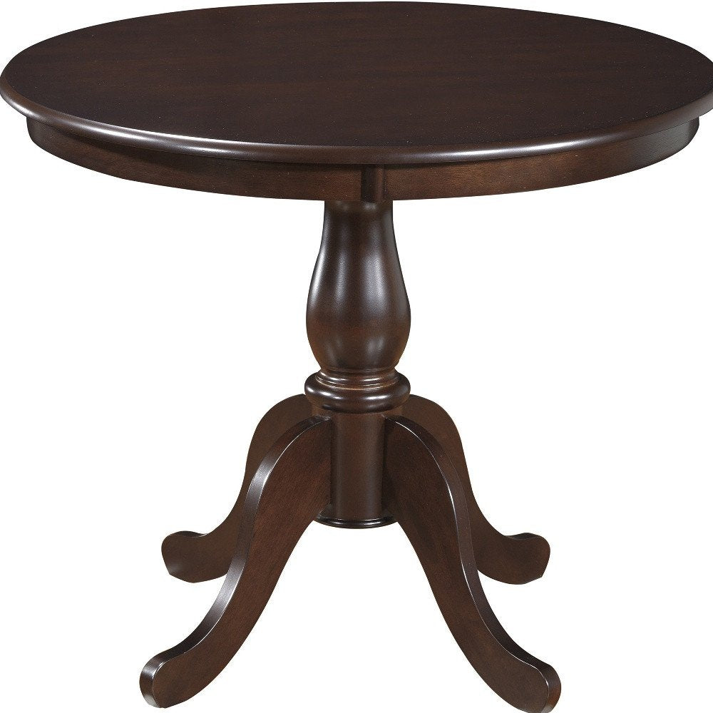 36" Espresso Rounded Solid Manufactured Wood And Solid Wood Pedestal Base Dining Table HomeRoots
