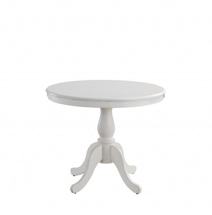 36" White Rounded Solid Manufactured Wood And Solid Wood Pedestal Base Dining Table