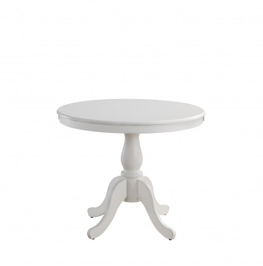 36" White Rounded Solid Manufactured Wood And Solid Wood Pedestal Base Dining Table HomeRoots