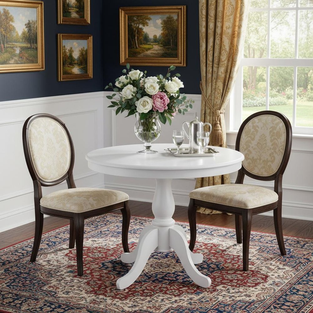 36" White Rounded Solid Manufactured Wood And Solid Wood Pedestal Base Dining Table HomeRoots