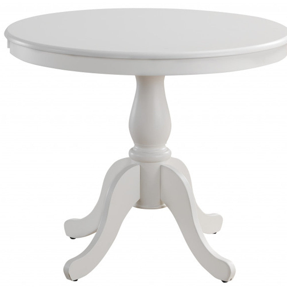 36" White Rounded Solid Manufactured Wood And Solid Wood Pedestal Base Dining Table