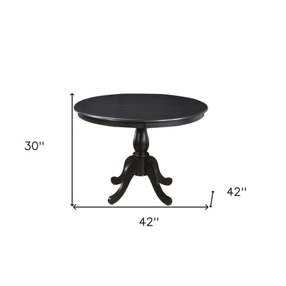 42" Black Rounded Solid Manufactured Wood And Solid Wood Pedestal Base Dining Table