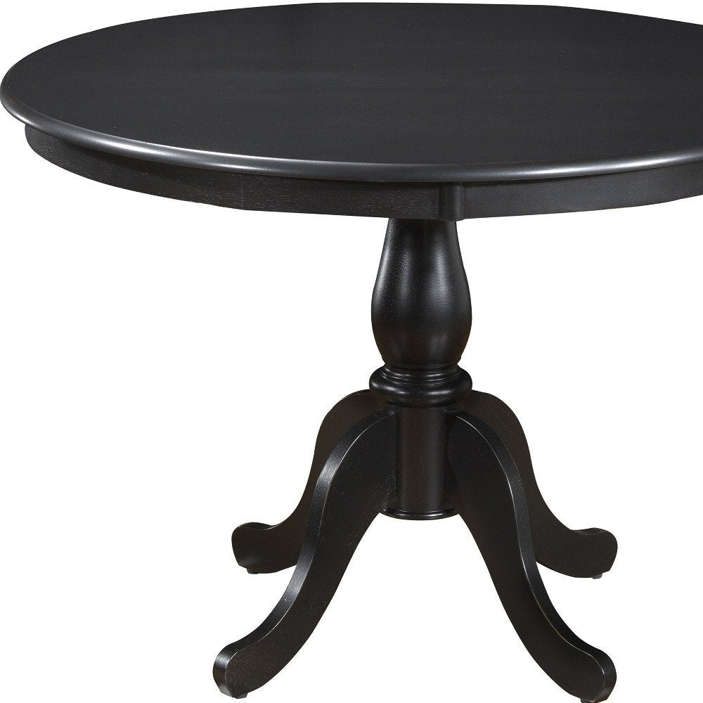 42" Black Rounded Solid Manufactured Wood And Solid Wood Pedestal Base Dining Table HomeRoots