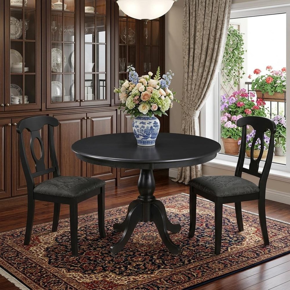 42" Black Wood Pedestal Base Round Top Dining Table HomeRoots
