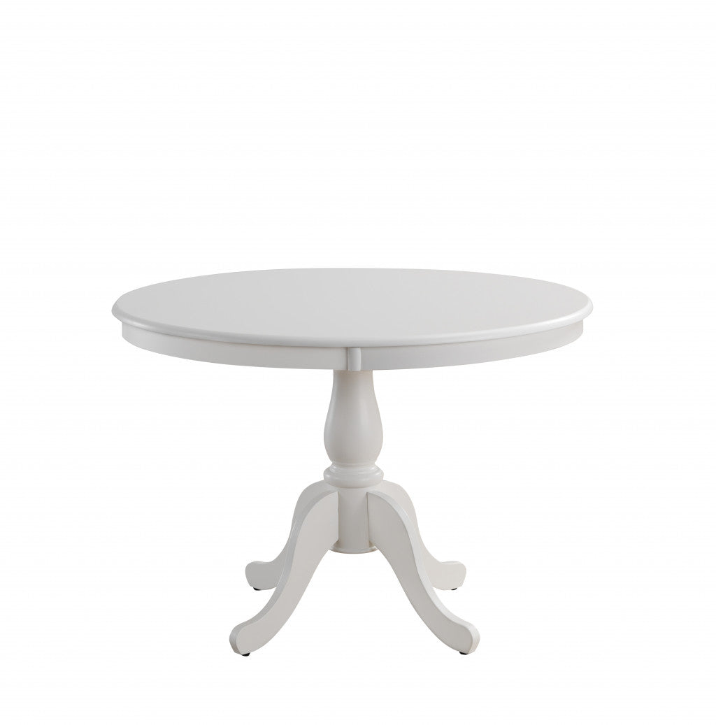 42" White Rounded Solid Manufactured Wood And Solid Wood Pedestal Base Dining Table