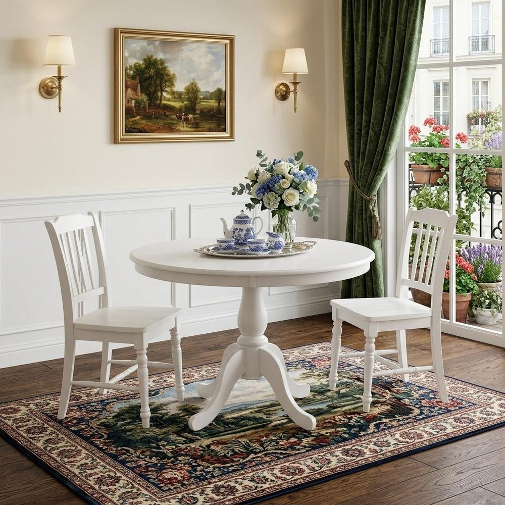 42" White Rounded Solid Manufactured Wood And Solid Wood Pedestal Base Dining Table HomeRoots