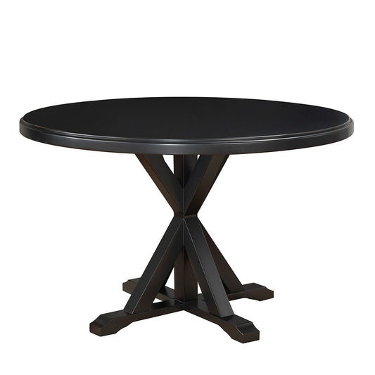 48" Black Rounded Solid Manufactured Wood And Solid Wood Pedestal Base Dining Table