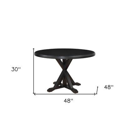 48" Black Rounded Solid Manufactured Wood And Solid Wood Pedestal Base Dining Table